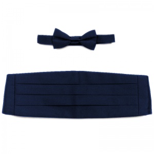 Boys Navy Satin Cummerbund and Dickie Bow Tie Box Set